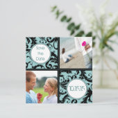 アクアのダマスク柄の結婚式 Save the Date セーブザデート (スタンド正面)