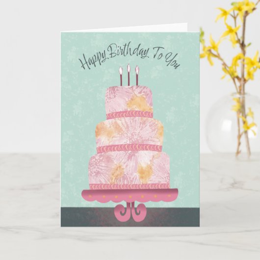 アクアのフローラ階層化ケーキ「ハッピーバースデー」 カード (黄色い花)