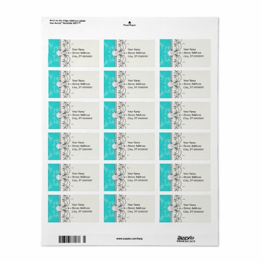 アクアはっきりした華美アクアマリン青ダマスクパターン ラベル (フルシート)