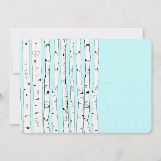 アクアまたは任意のカラー樺の木ツリー結婚式招待状 招待状 (裏面)