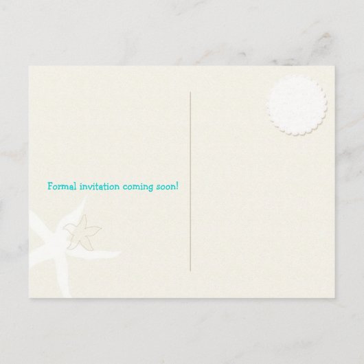 アクアアイボリータンビーチ結婚式写真の保存日付 案内ポストカード (裏面)