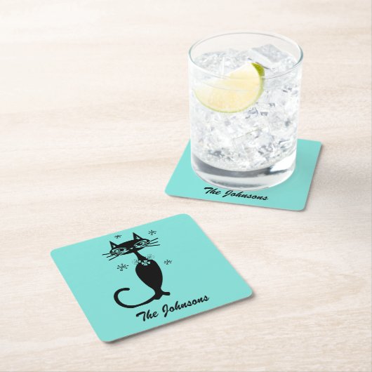 アクアアトミックレトロキャット飲み物用コースター スクエアペーパーコースター (インサイチュ)