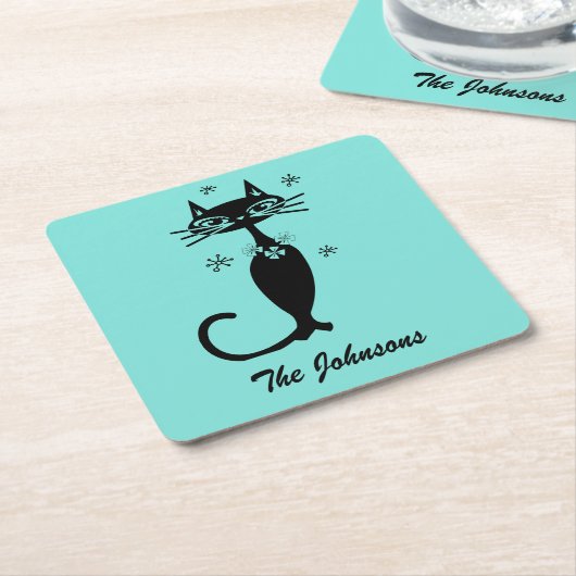 アクアアトミックレトロキャット飲み物用コースター スクエアペーパーコースター (アングル)