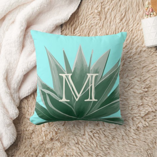アクアアロエ多肉性アイボリーモノグラムモダン枕 クッション (ブランケット)