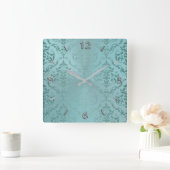 アクアアンティークヴィンテージダマスクウォールクロック スクエア壁時計 (ホーム)