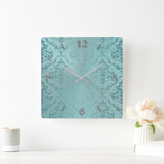アクアアンティークヴィンテージダマスクウォールクロック スクエア壁時計 (ホーム)