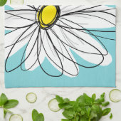 アクアアンドイエローお洒落デイジーカスタム文字 キッチンタオル (折り畳み)