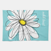 アクアアンドイエローお洒落デイジーカスタム文字 キッチンタオル (横)