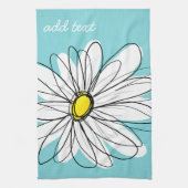 アクアアンドイエローお洒落デイジーカスタム文字 キッチンタオル (縦)