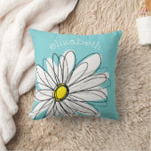 アクアアンドイエローお洒落デイジーカスタム文字 クッション (ブランケット)