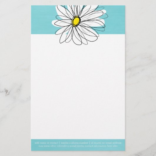 アクアアンドイエローお洒落デイジーカスタム文字 便箋 (正面)
