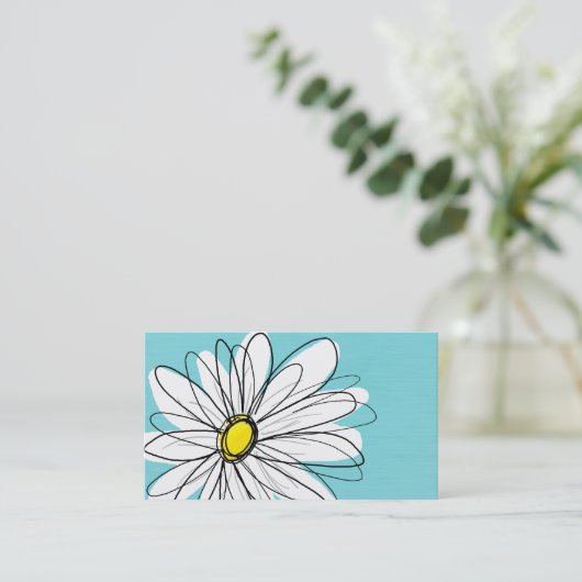 アクアアンドイエローお洒落デイジーカスタム文字 名刺 (スタンド正面)