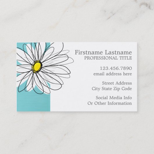 アクアアンドイエローお洒落デイジーカスタム文字 名刺 (裏面)
