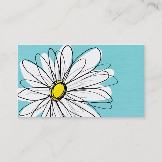アクアアンドイエローお洒落デイジーカスタム文字 名刺 (正面)