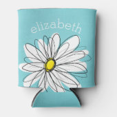 アクアアンドイエローお洒落デイジーカスタム文字 缶クーラー (正面)