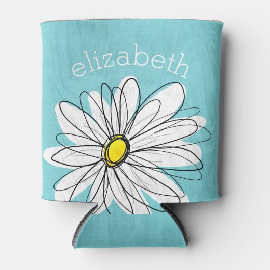 アクアアンドイエローお洒落デイジーカスタム文字 缶クーラー (正面)