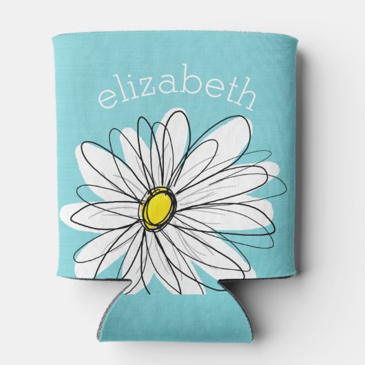 アクアアンドイエローお洒落デイジーカスタム文字 缶クーラー (裏面)