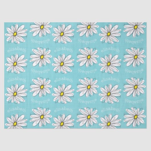 アクアアンドイエローお洒落デイジーカスタム文字 薄葉紙 (正面)