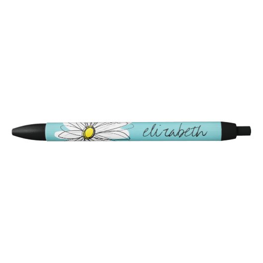 アクアアンドイエローお洒落デイジーカスタム文字 黒ボールペン (正面)