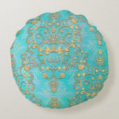アクアアンドイエロー金ゴールドダマレースのようスク ラウンドクッション (裏面)