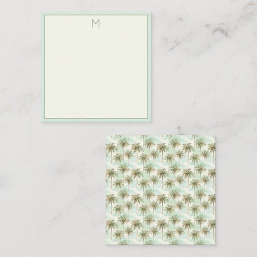 アクアアンドクリームトロピカルパームツリーモノグラム ノートカード (正面/裏面)