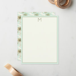 アクアアンドクリームトロピカルパームツリーモノグラム ノートカード