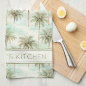 アクアアンドクリームトロピカルパームパーソナライズされたツリー キッチンタオル (四つ折り)