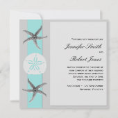 アクアアンドグレーバンドスターフィッシュ結婚式招待状 招待状 (正面)