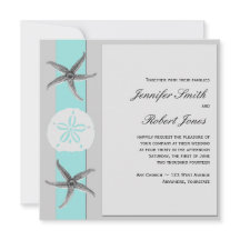 アクアアンドグレーバンドスターフィッシュ結婚式招待状