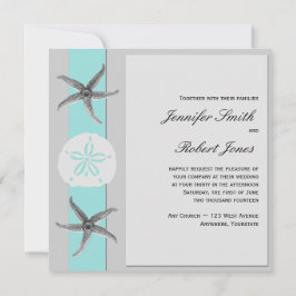 アクアアンドグレーバンドスターフィッシュ結婚式招待状 招待状