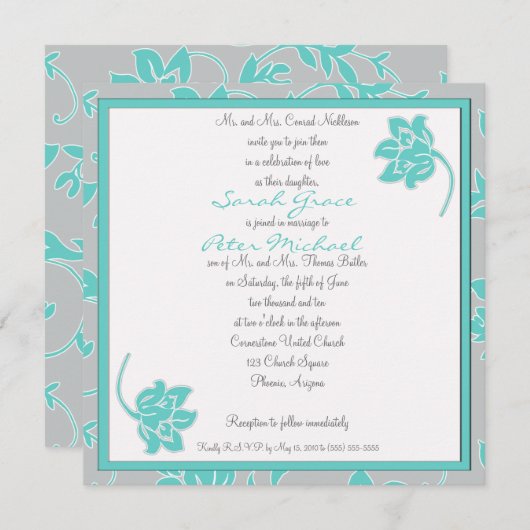 アクアアンドグレーフローラスクエア招待状 招待状 (正面/裏面)