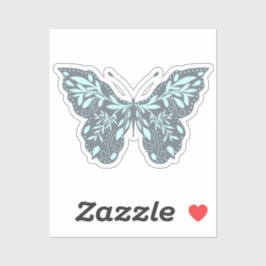 アクアアンドグレーボタニカルバタフライ シール