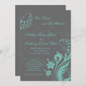 アクアアンドグレーヴィンテージフローラ結婚式招待状 招待状 (正面/裏面)