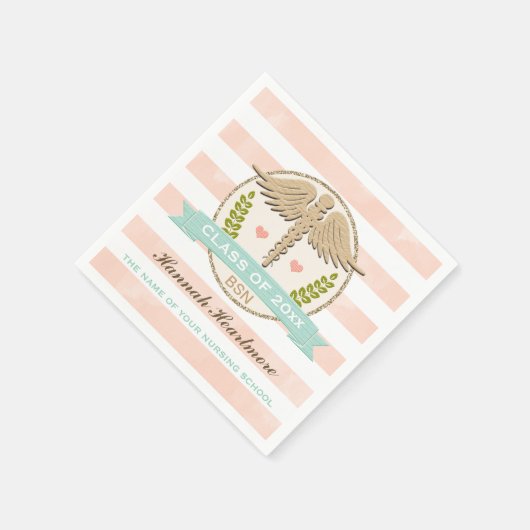 アクアアンドコーラルカドゥセウスナース卒業 スタンダードカクテルナプキン (角)