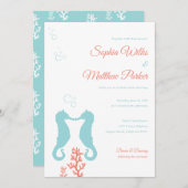 アクアアンドコーラルシーホース結婚式招待状 招待状 (正面/裏面)