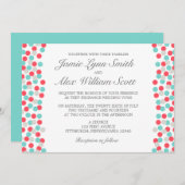 アクアアンドコーラル水玉模様結婚式招待状 招待状 (正面/裏面)