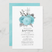アクアアンドシルバーヴィンテージシャビーバラバプテスマ 招待状 (正面/裏面)