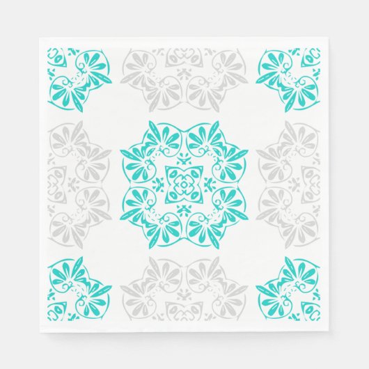 アクアアンドソフトグレーパターファンシーン紙ナプキンス スタンダードランチョンナプキン (正面)