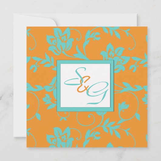 アクアアンドタンジェリンスクエアモノグラムの招待状 招待状 (裏面)