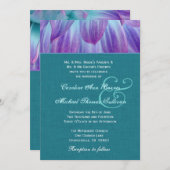 アクアアンドパープルダ結婚リアのティール（緑がかった色）リネンルックV3 招待状 (正面/裏面)