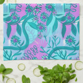 アクアアンドピンクお洒落魔法ガーデン キッチンタオル (折り畳み)