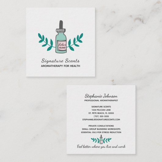 アクアアンドピンクアロマセラピーボトルロゴ スクエア名刺 (正面/裏面)