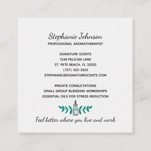 アクアアンドピンクアロマセラピーボトルロゴ スクエア名刺 (裏面)