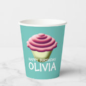 アクアアンドピンクカップケーキガールズ誕生日 紙コップ (正面)