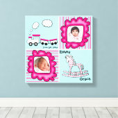 アクアアンドピンクベビーフォト子供部屋ウォールデコール キャンバスプリント (インサイチュ (ウッドフロア))