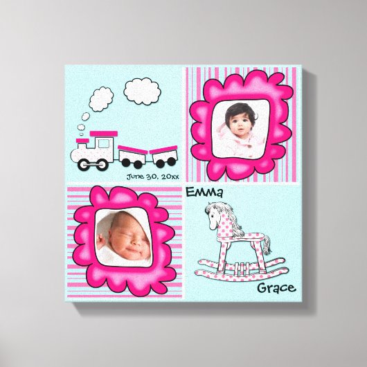 アクアアンドピンクベビーフォト子供部屋ウォールデコール キャンバスプリント (正面)