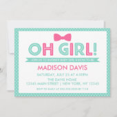 アクアアンドピンク水玉模様オガールベビーシャワー 招待状 (正面)