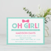 アクアアンドピンク水玉模様オガールベビーシャワー 招待状 (スタンド正面)