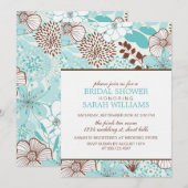 アクアアンドブラウンフローラブライダルシャワー 招待状 (正面/裏面)