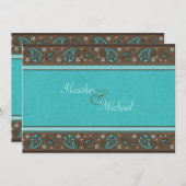 アクアアンドブラウンペイズリー結婚式招待状 招待状 (正面/裏面)